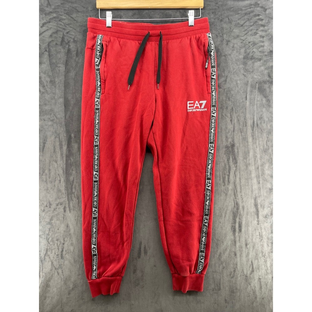EA7 Emporio Armani Mens Red Logo Tape Joggers Sweatpants Sportswear Size M